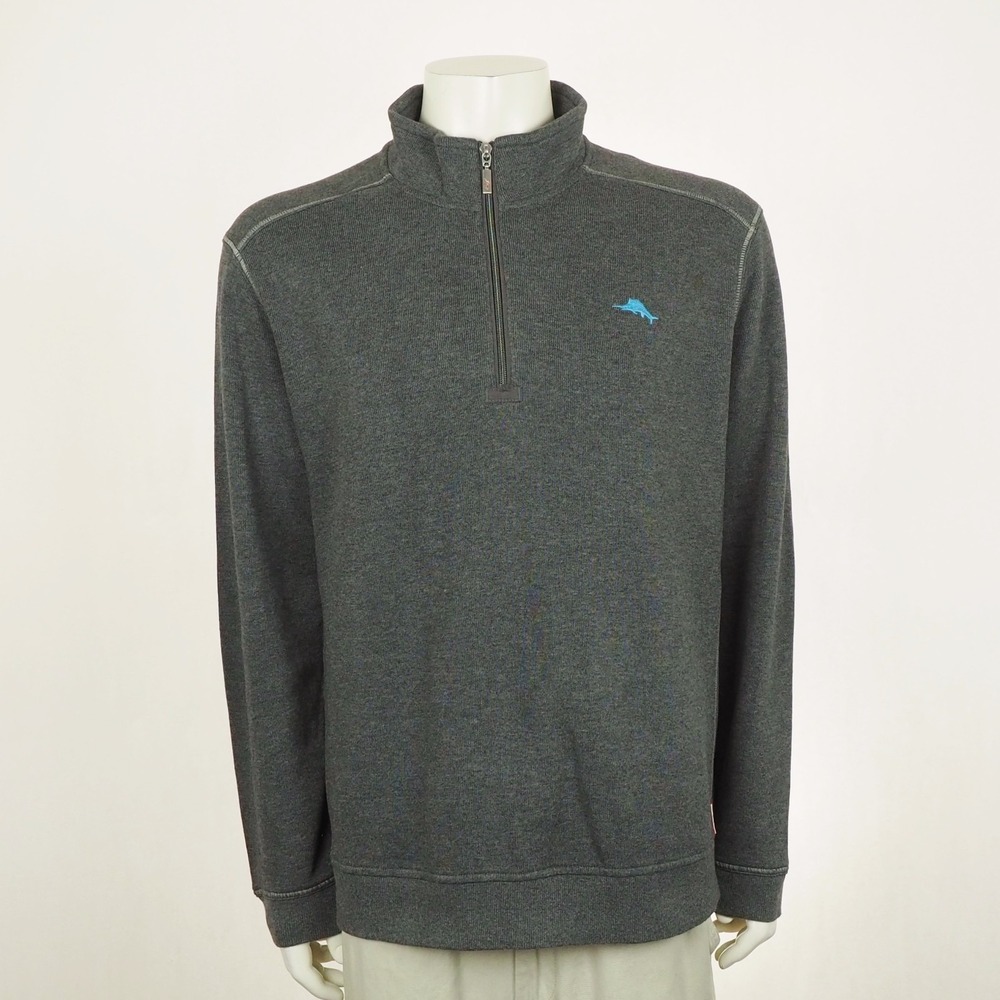 Tommy Bahama Antigua Cove 1/2-Zip Pullover Sweater Mens XL Gray Relax Cotton